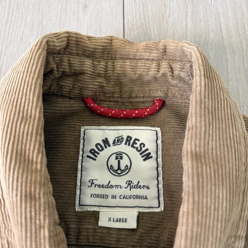 Iron and Resin Corduroy Shirt Men's Size XL Khaki Brown Western Button Up